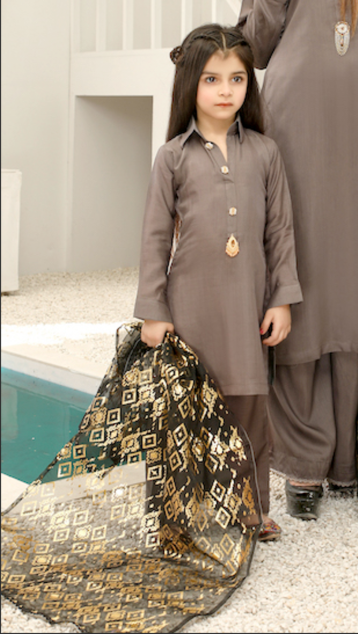 Grey Rangoli Viscose Girls Suit