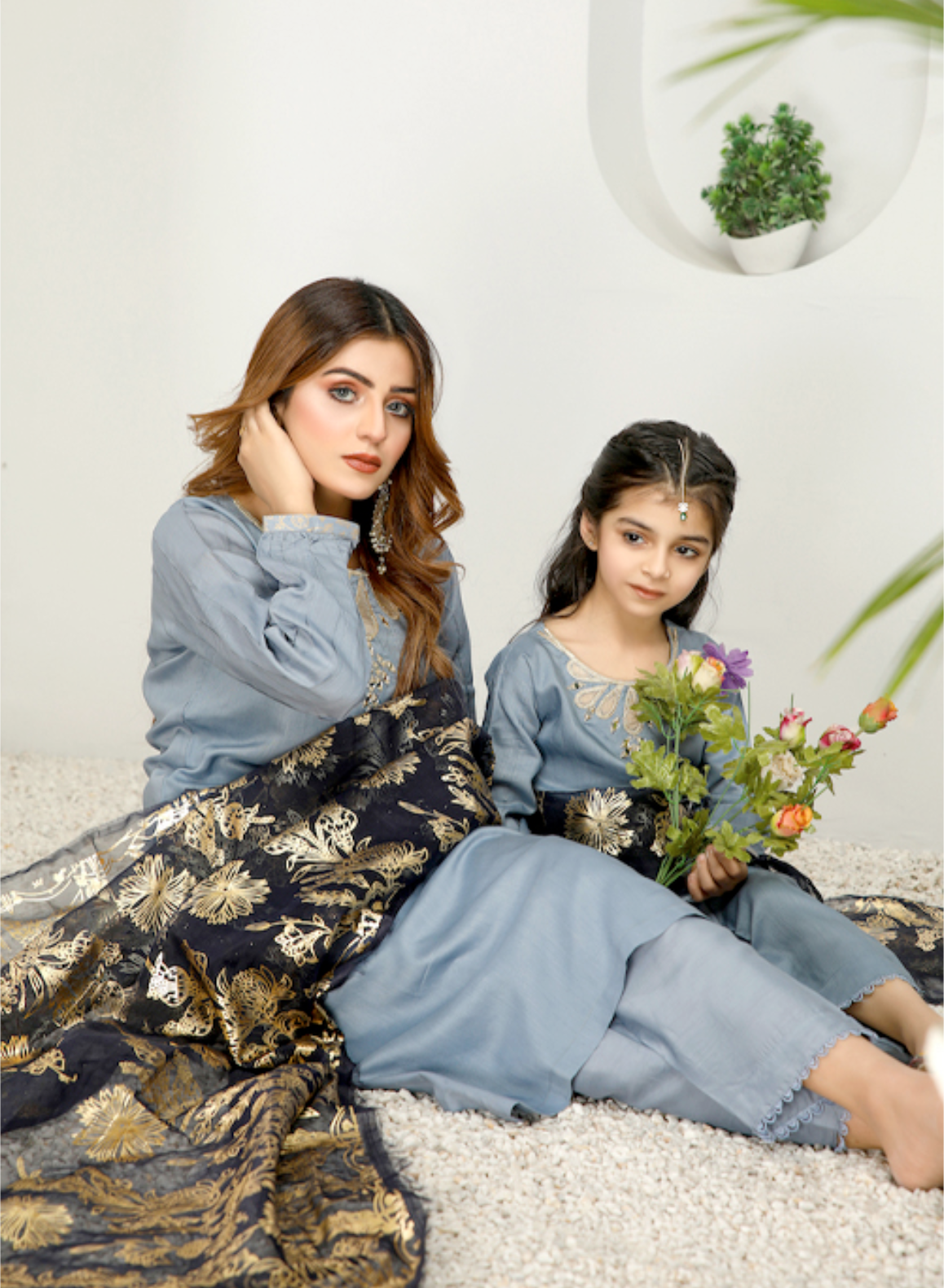 Light Blue Rangoli Viscose Girls Suit