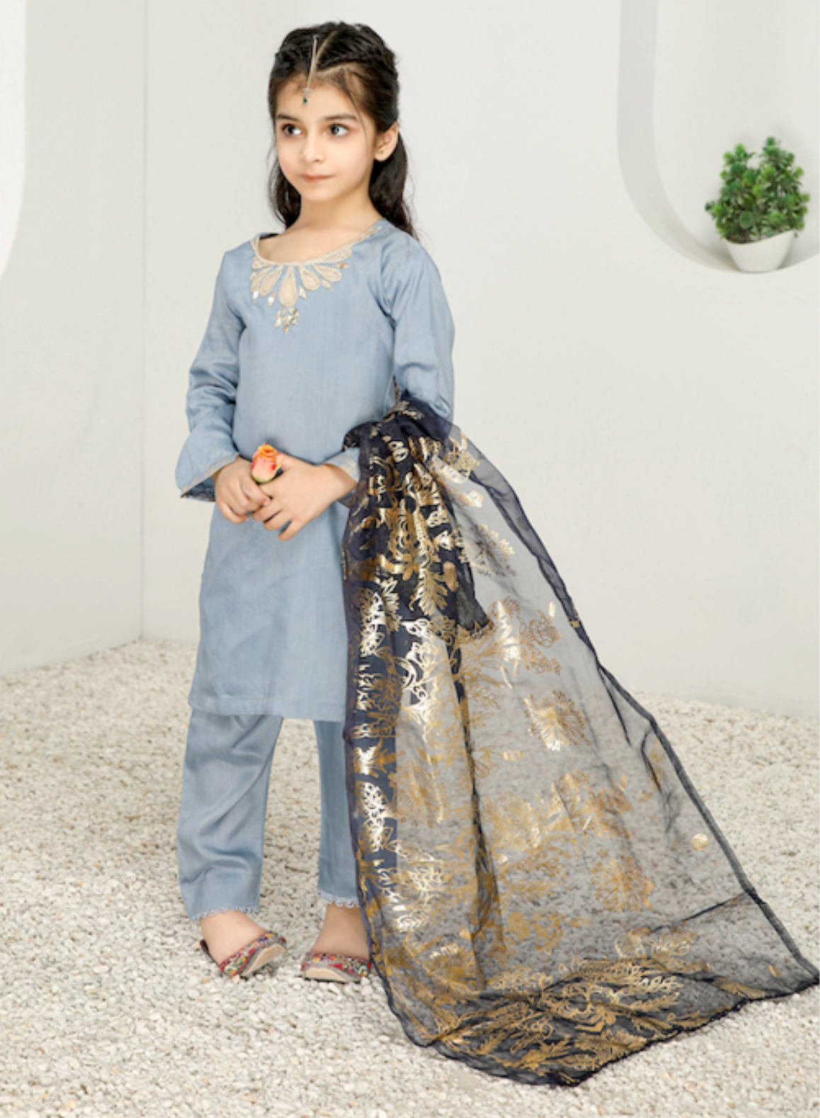 Light Blue Rangoli Viscose Girls Suit