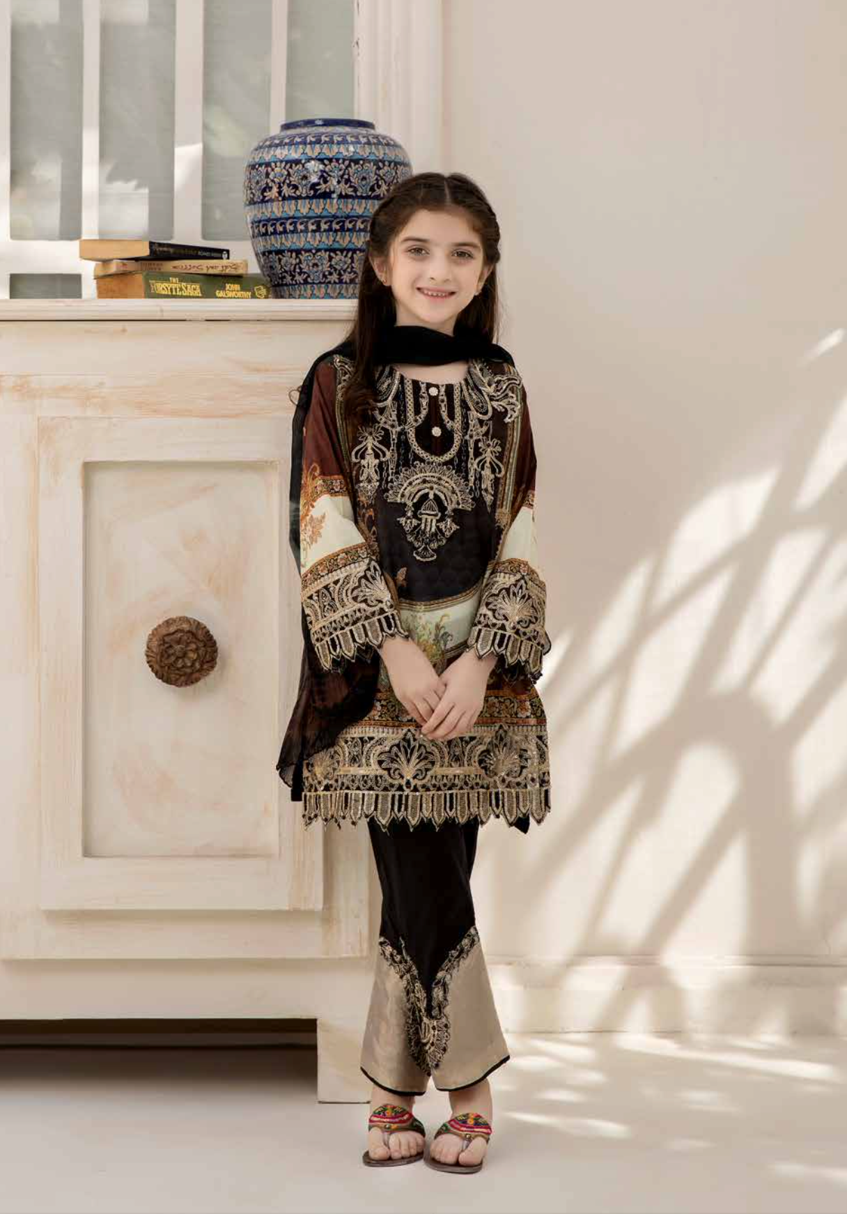 Black Ally's Festive Lawn Girls Suit