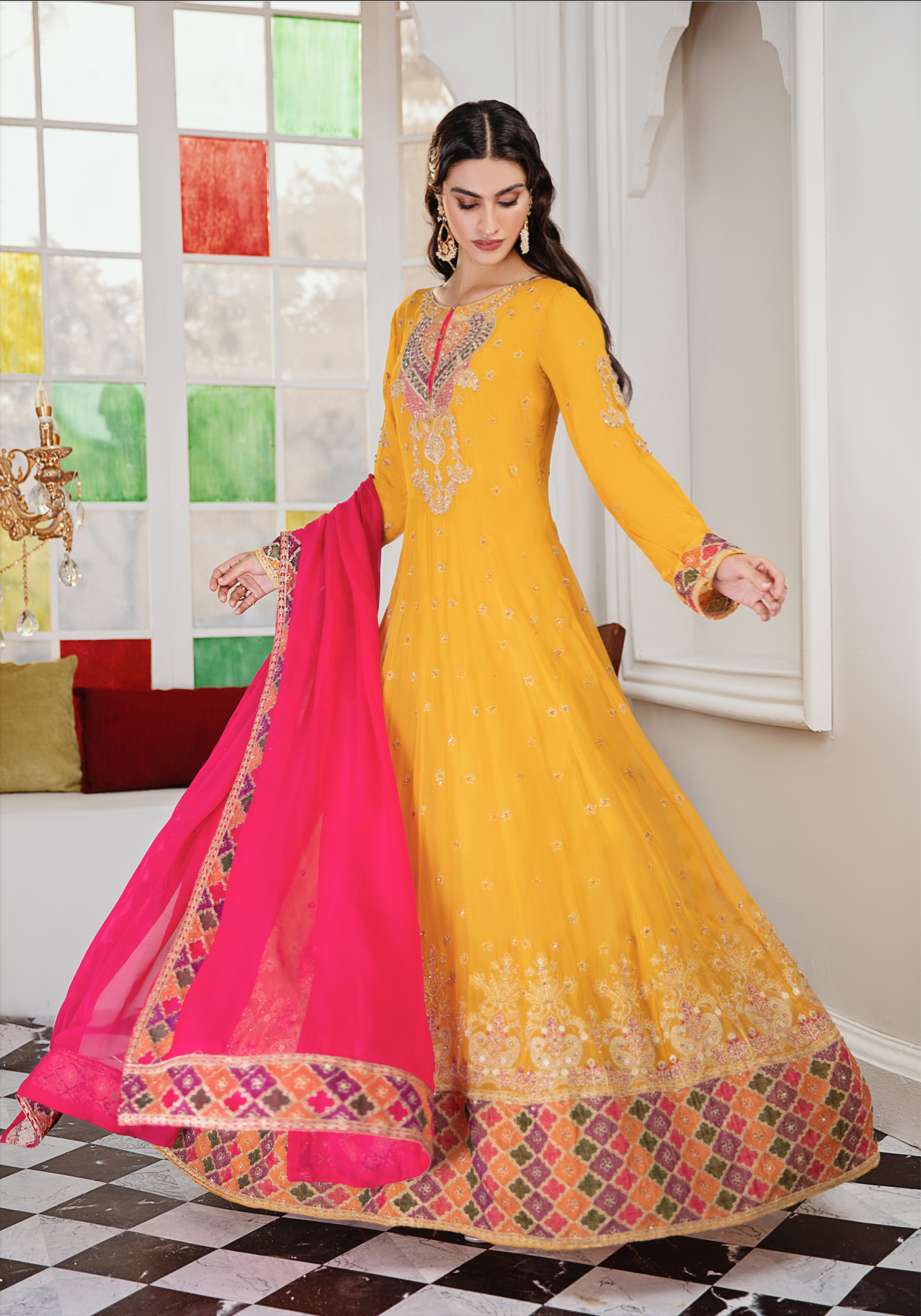 Mustard Yellow IVANA Luxury Chiffon Ladies Suit