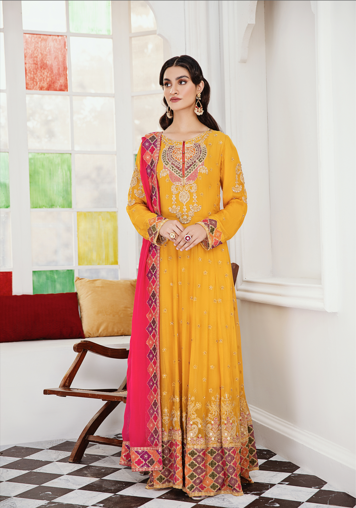 Mustard Yellow IVANA Luxury Chiffon Ladies Suit