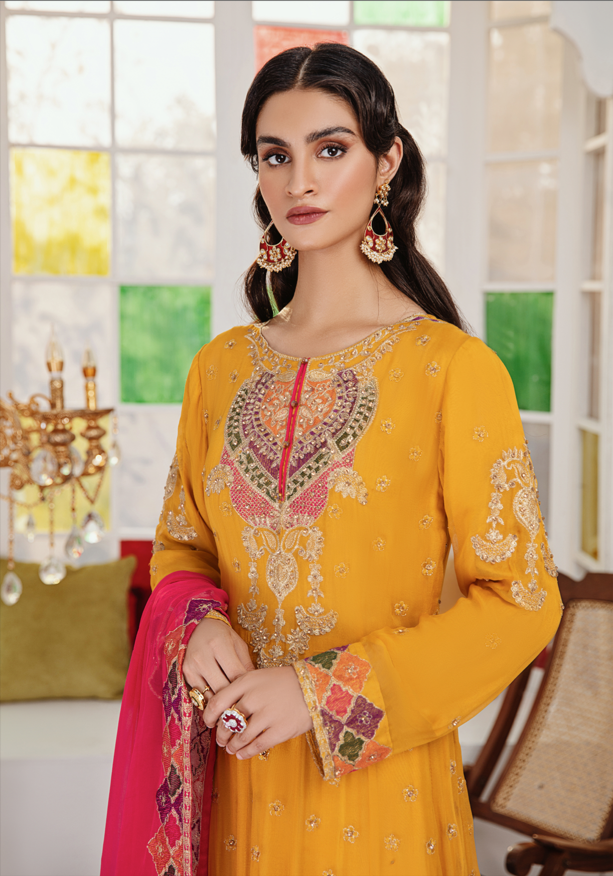 Mustard Yellow IVANA Luxury Chiffon Ladies Suit