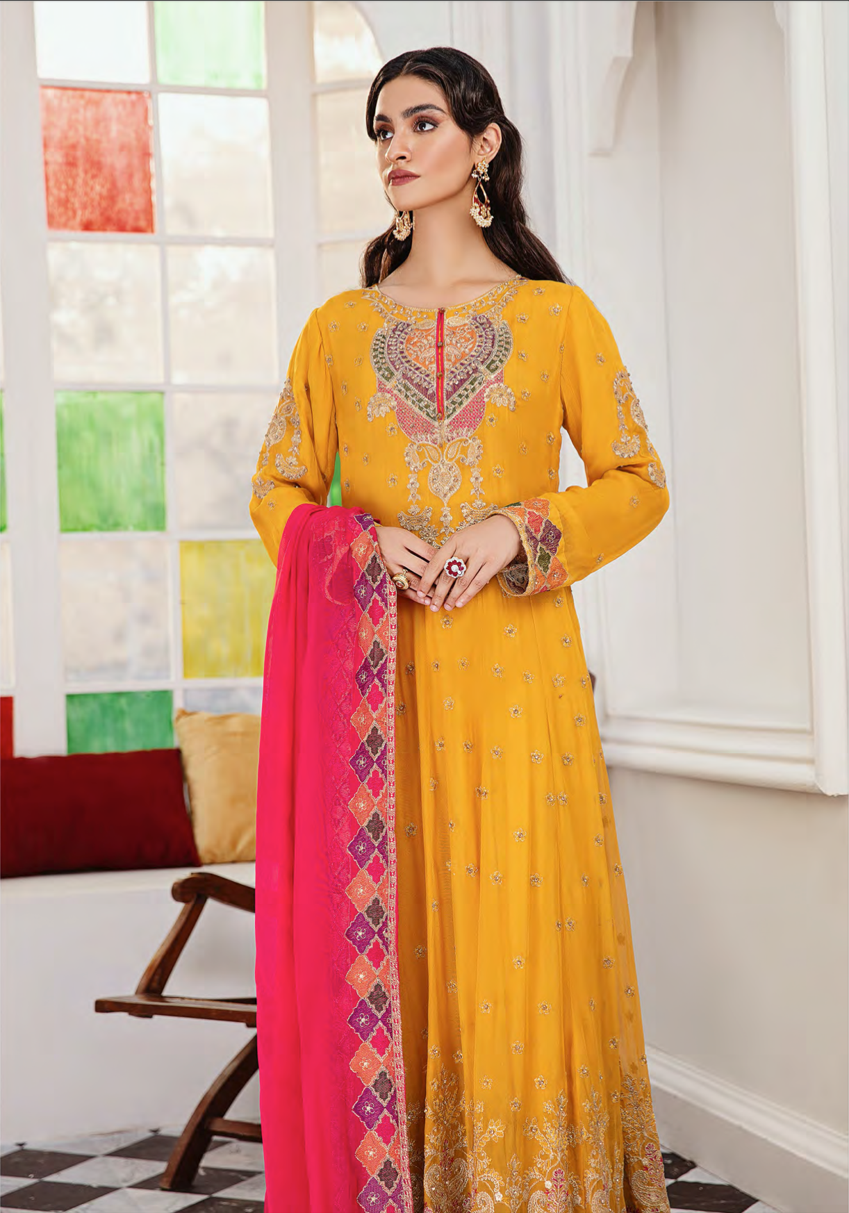 Mustard Yellow IVANA Luxury Chiffon Ladies Suit