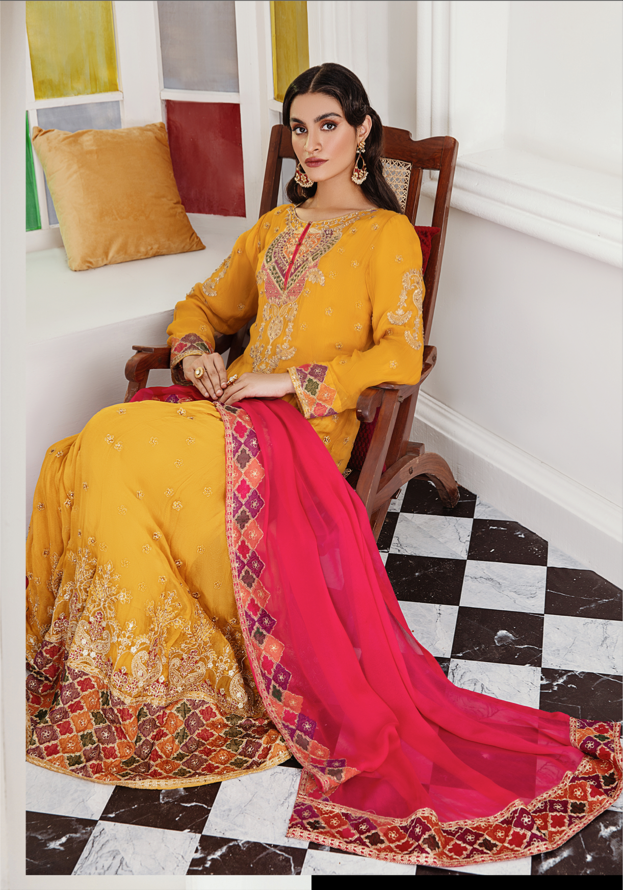 Mustard Yellow IVANA Luxury Chiffon Ladies Suit