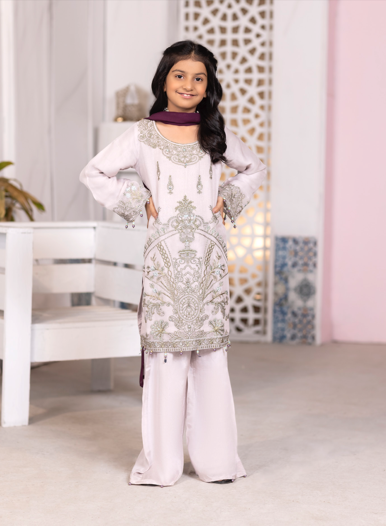 Light Lilac 'Cosmic Sky' Chiffon Girls Suit