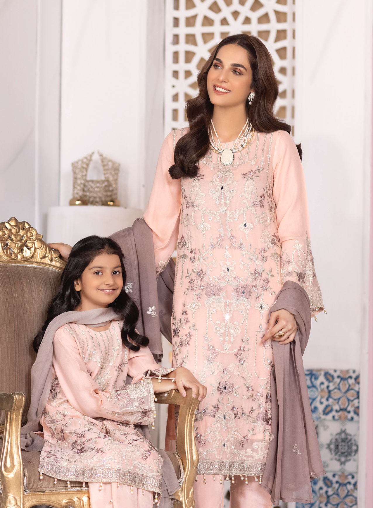 Pink 'Pale Blush' Chiffon Girls Suit