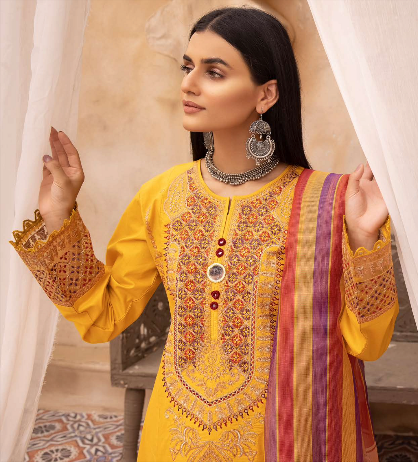 Mustard Yellow Ziva Lawn Ladies Suit