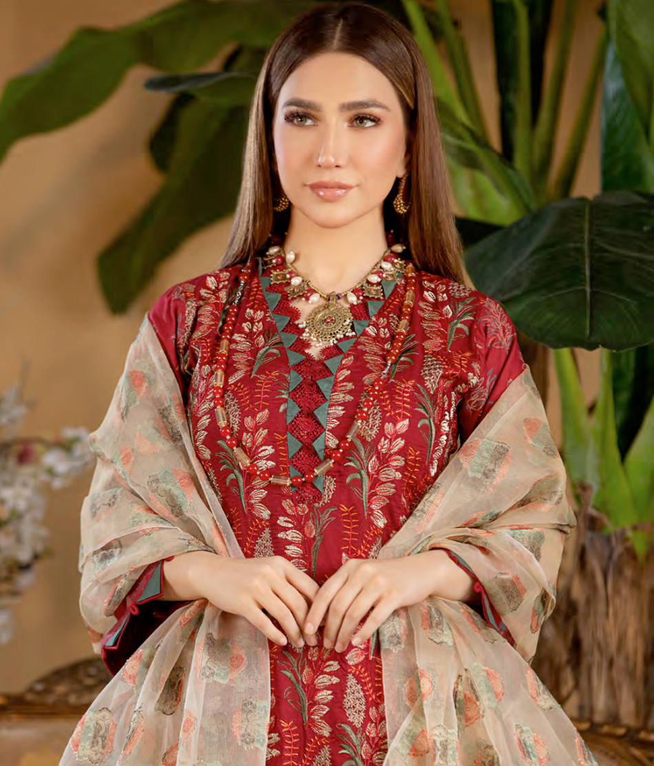 Red Munira Designer Linen Ladies Suit