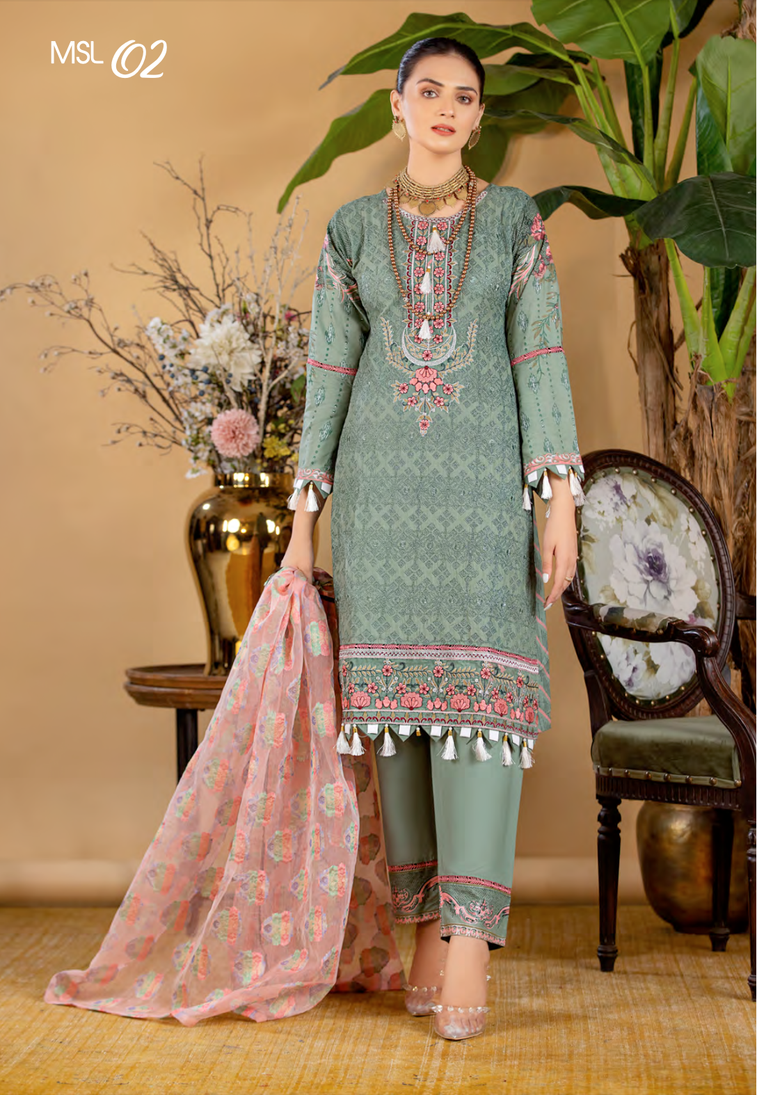 Green Munira Designer Linen Ladies Suit