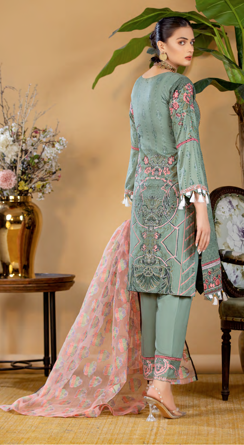 Green Munira Designer Linen Ladies Suit
