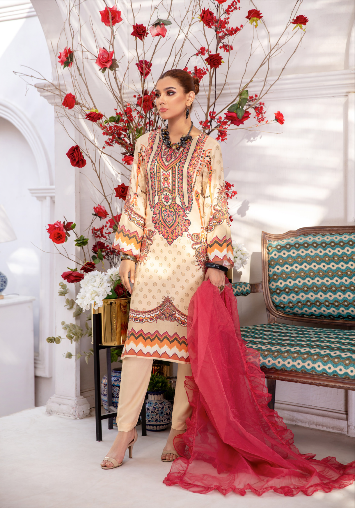 Beige Garnet Linen Ladies Suit