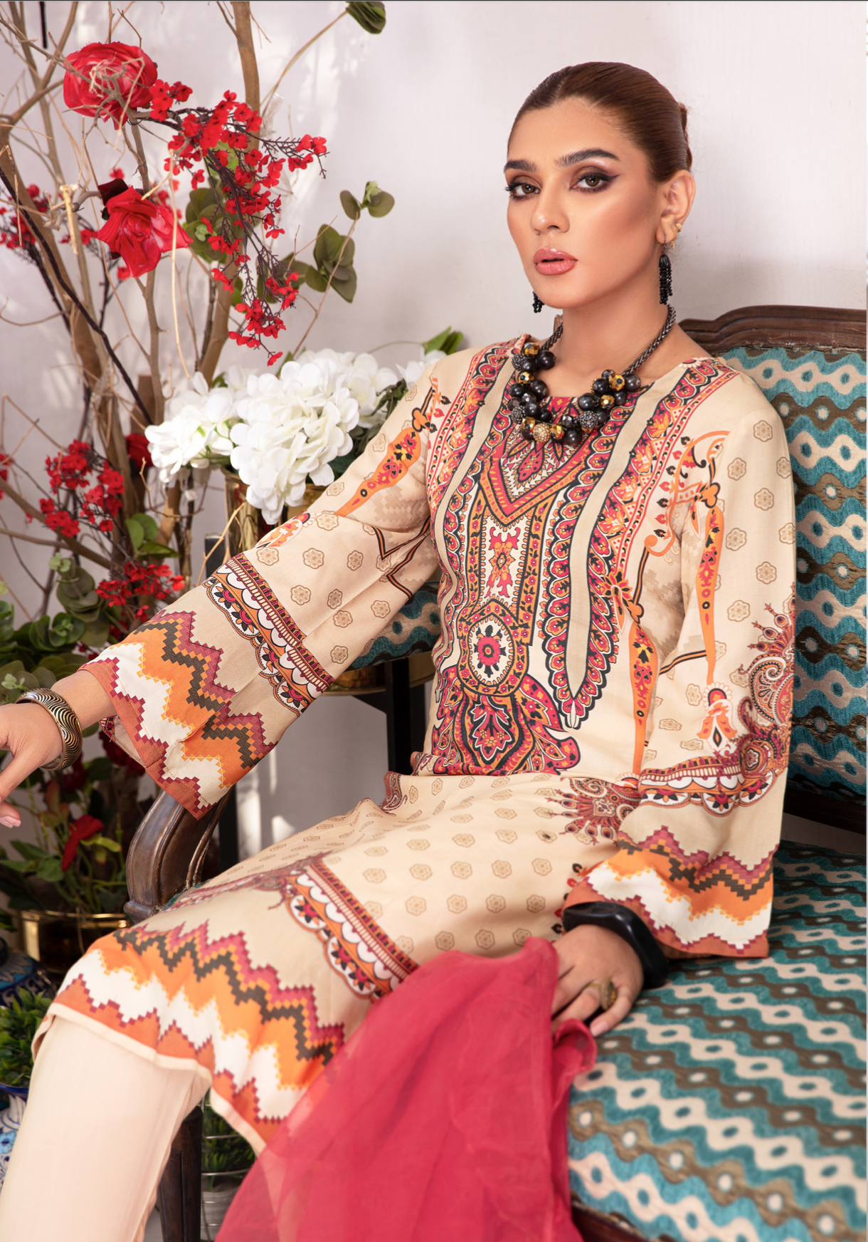 Beige Garnet Linen Ladies Suit