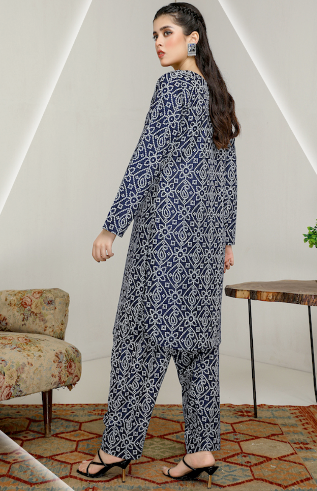 Navy Blue Chunari Linen Ladies Suit