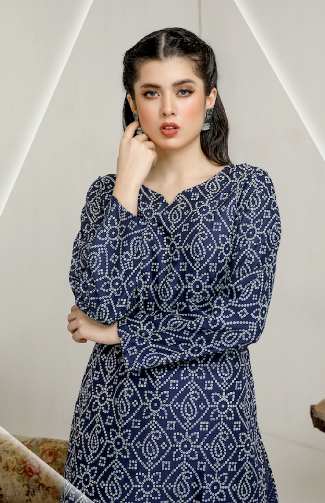 Navy Blue Chunari Linen Ladies Suit