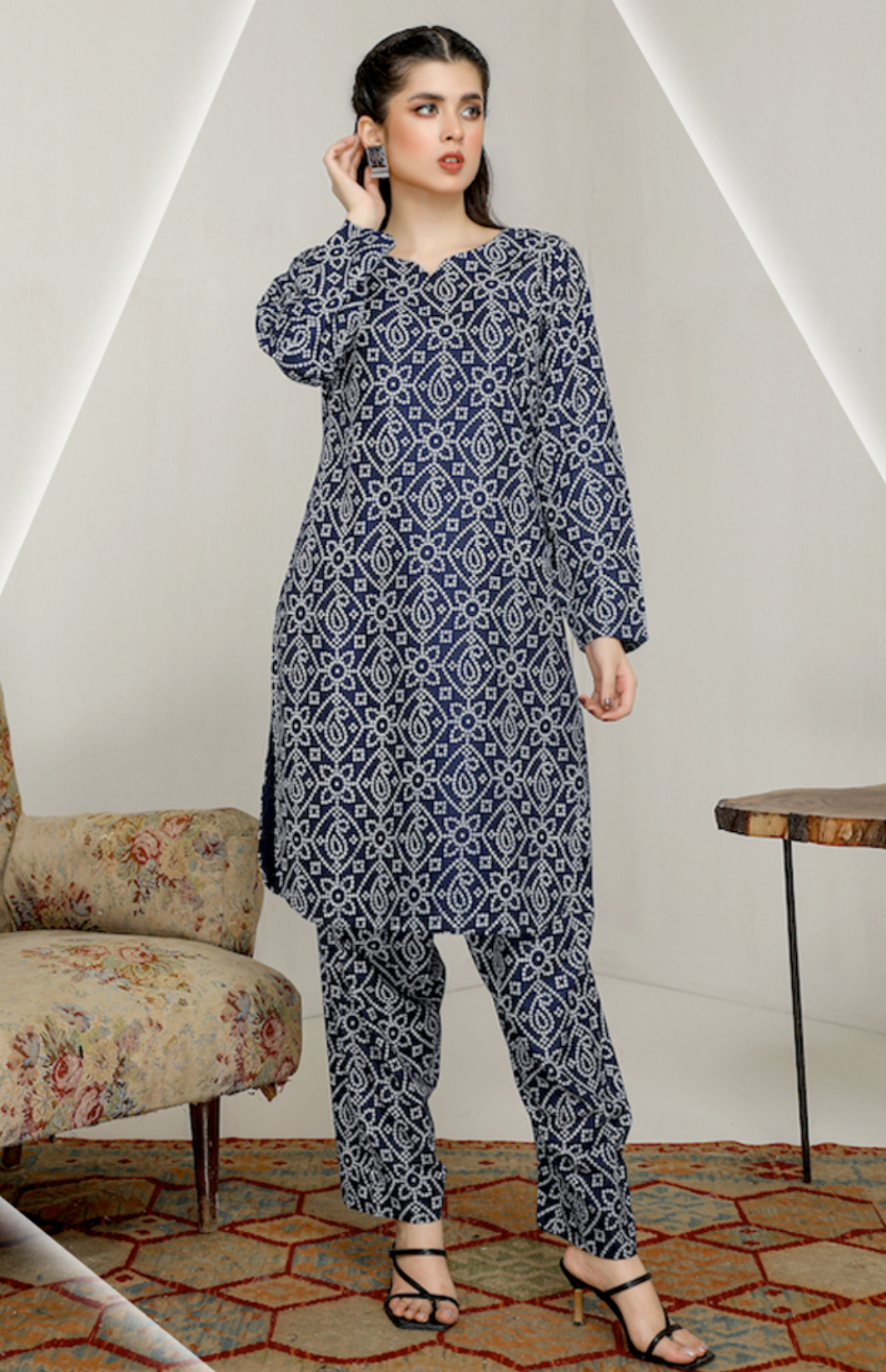 Navy Blue Chunari Linen Ladies Suit