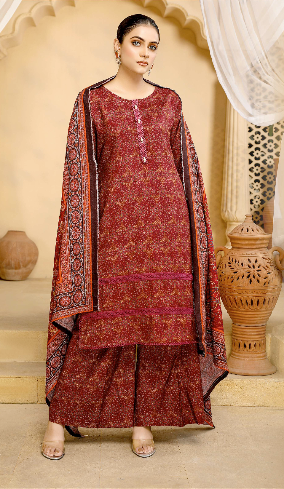 Maroon Mahru Dhanak Ladies Suit