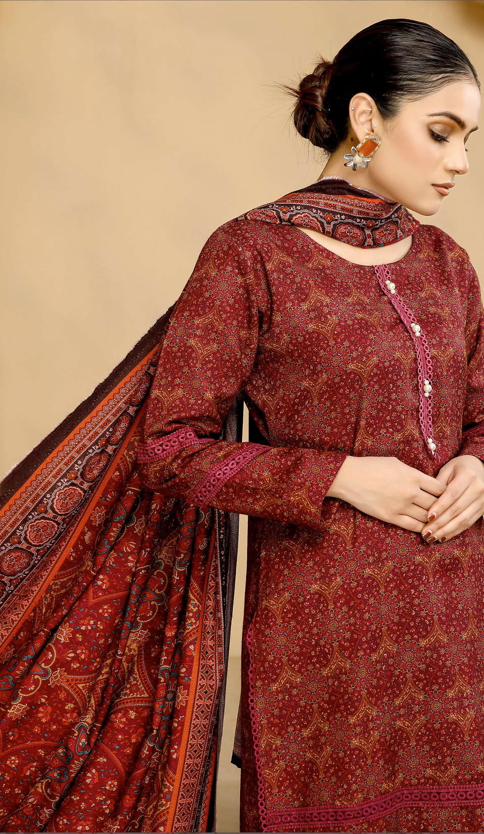 Maroon Mahru Dhanak Ladies Suit
