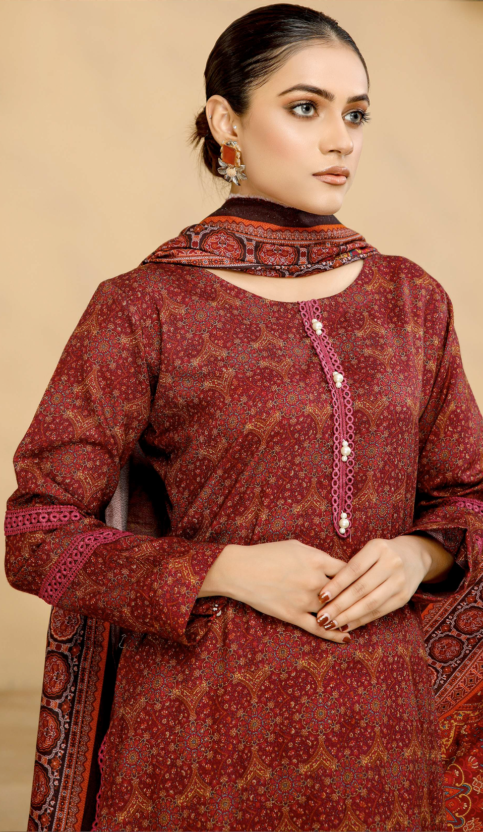 Maroon Mahru Dhanak Ladies Suit