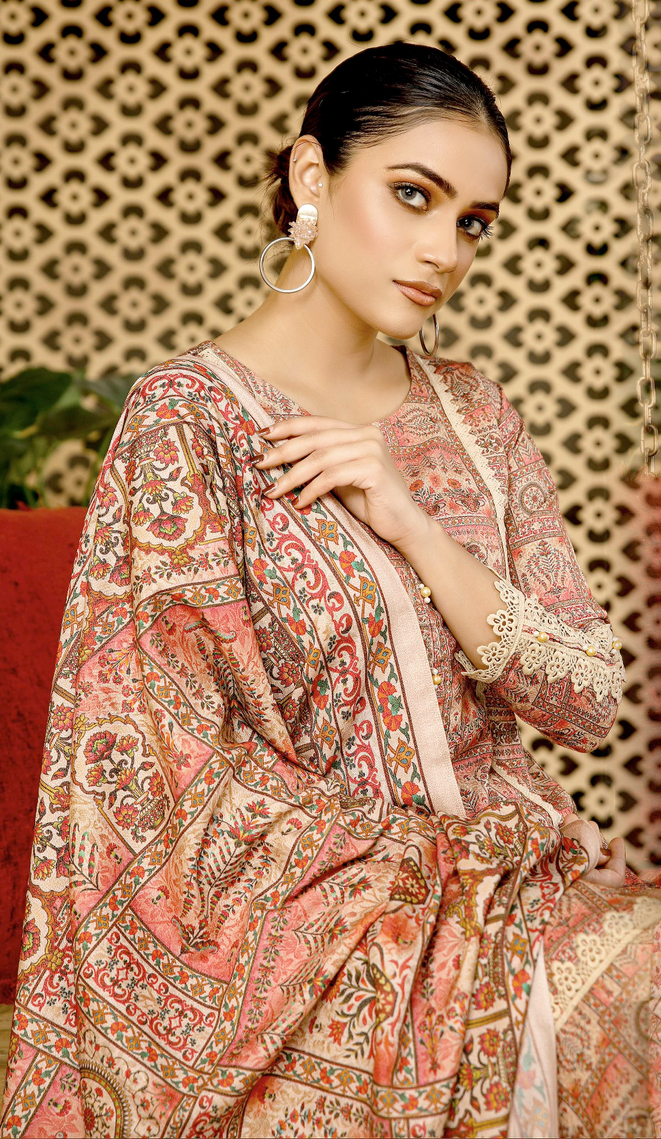 Pink and Beige Mahru Dhanak Ladies Suit