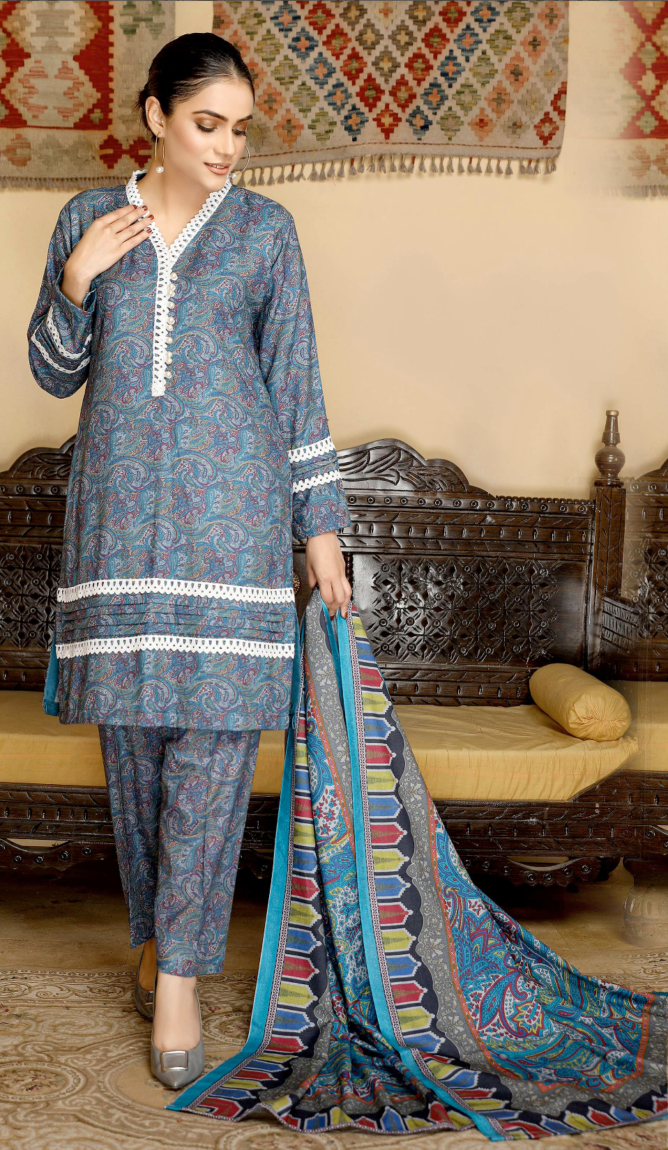 Blue Mahru Dhanak Ladies Suit