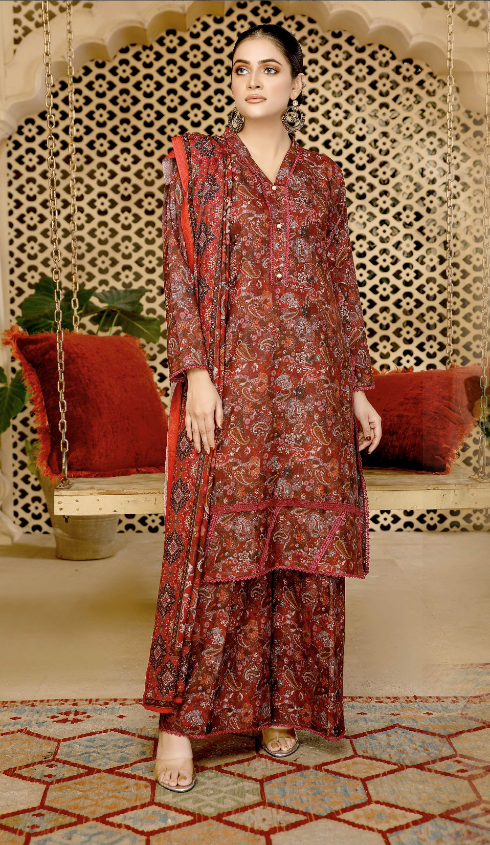 Dark Red Mahru Dhanak Ladies Suit
