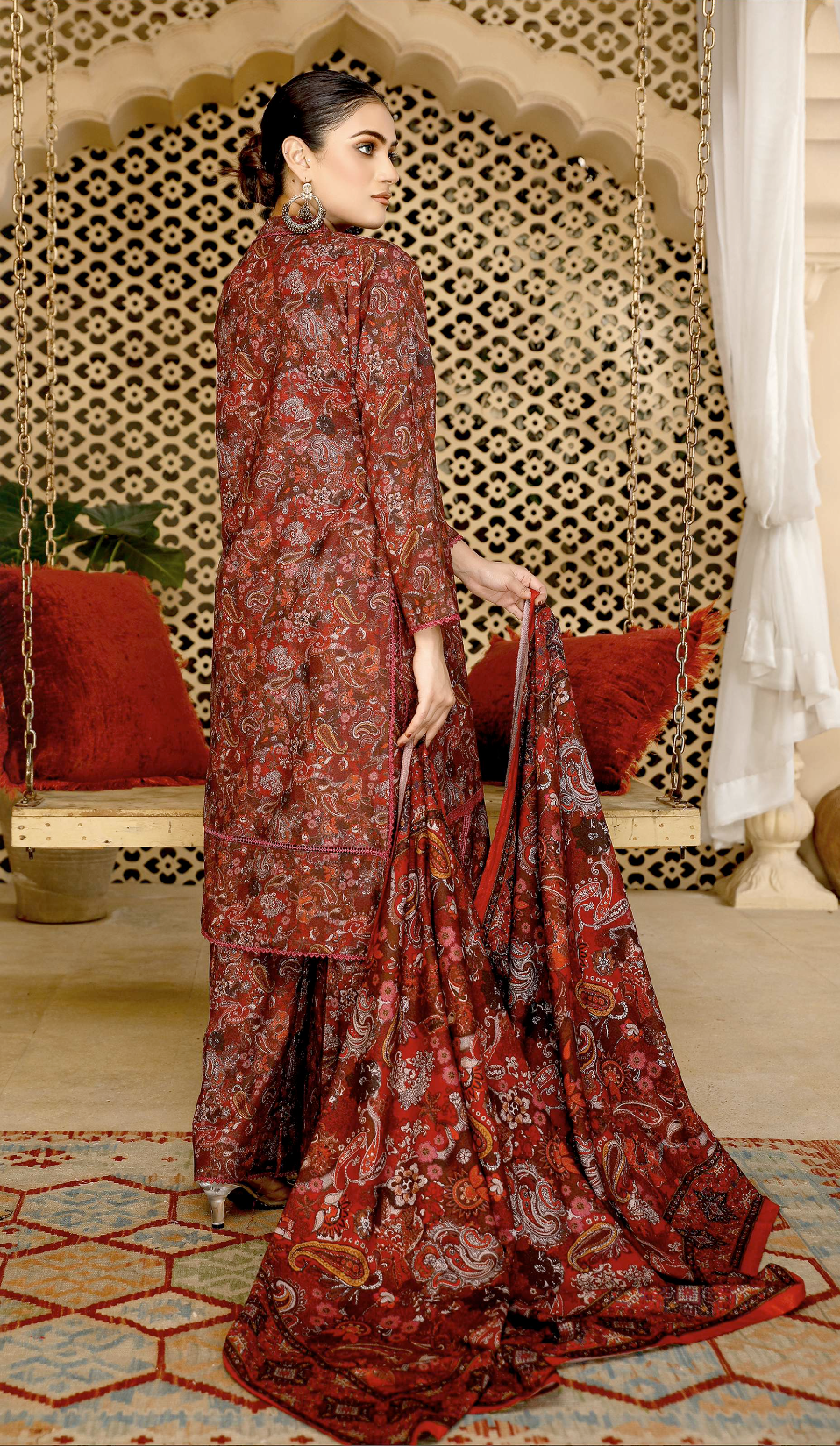 Dark Red Mahru Dhanak Ladies Suit