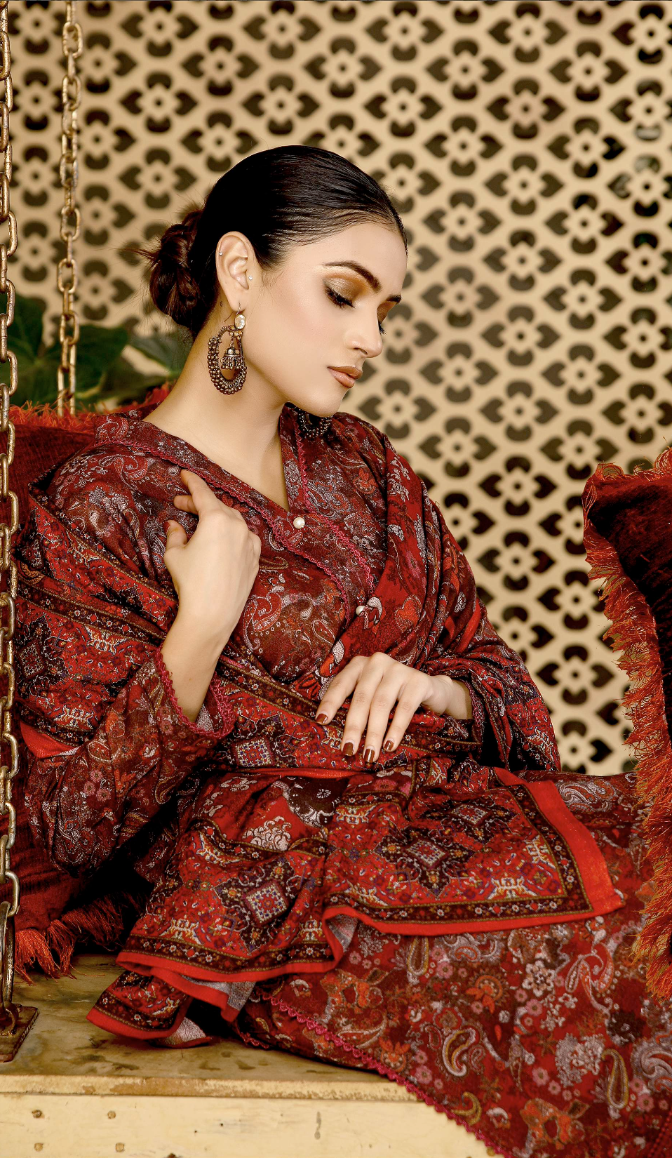 Dark Red Mahru Dhanak Ladies Suit