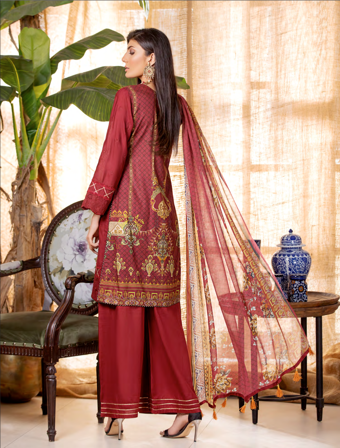 Maroon Munira Designer Linen Ladies Suit