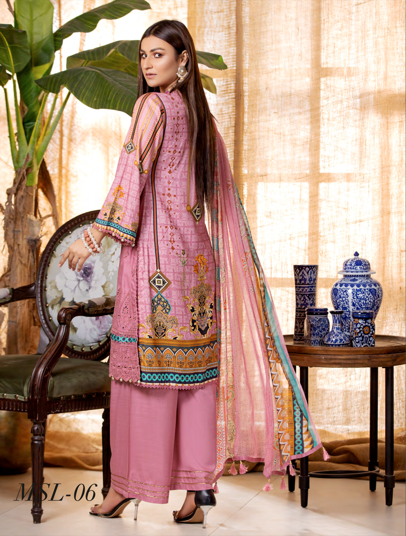 Pink Munira Designer Linen Ladies Suit