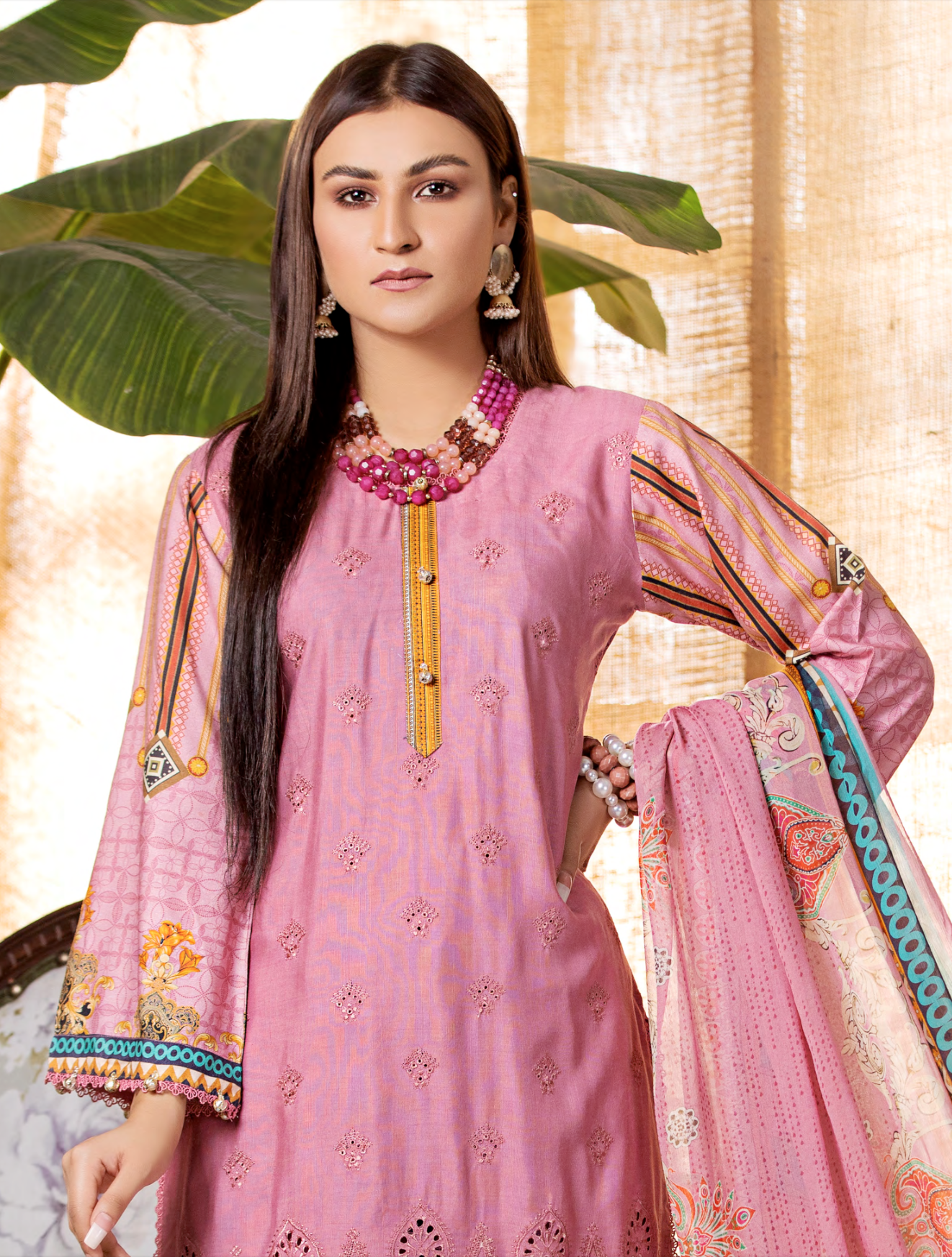 Pink Munira Designer Linen Ladies Suit