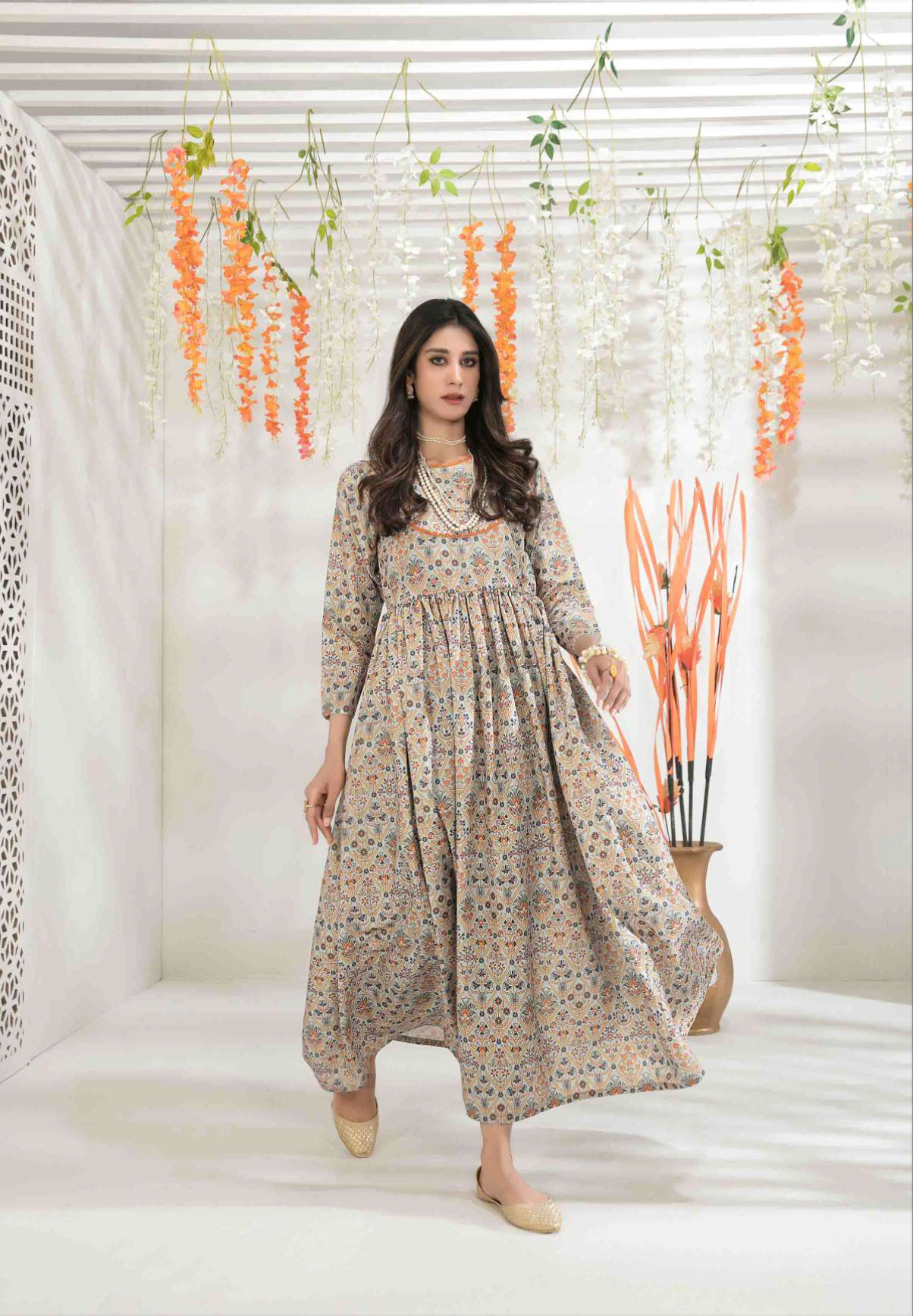 Off White Grey Zohreh by Tawakkal Linen Ladies Maxi