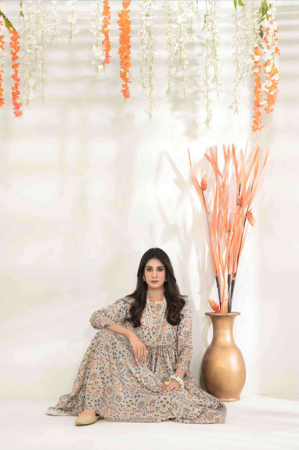 Off White Grey Zohreh by Tawakkal Linen Ladies Maxi