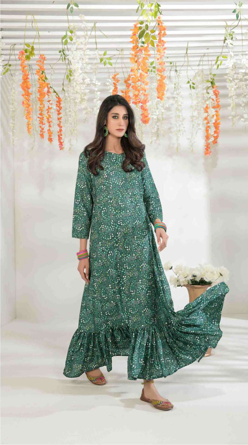 Green Zohreh by Tawakkal Linen Ladies Maxi