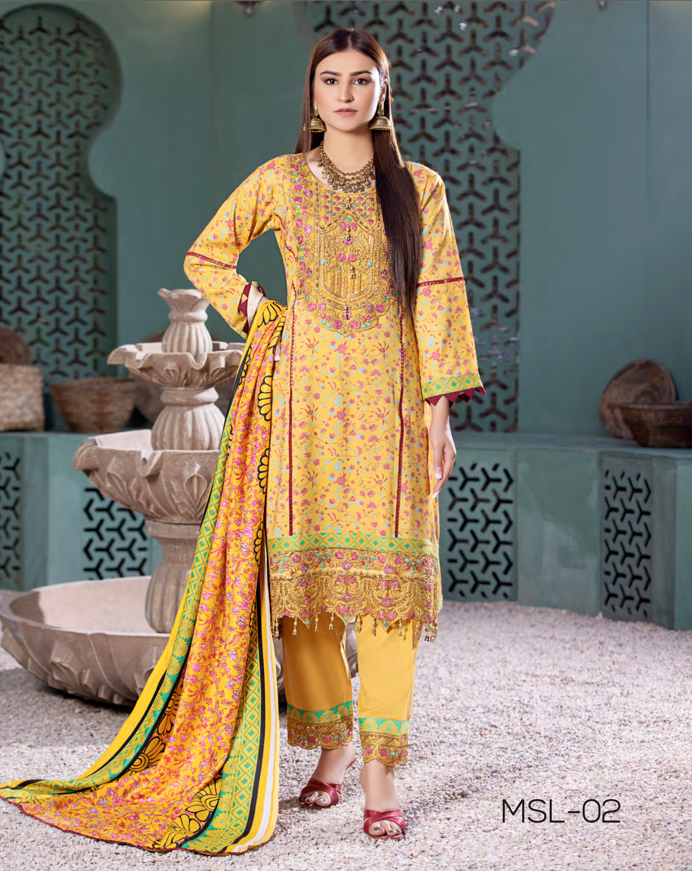 Mustard Yellow Munira Designer Dhanak Ladies Suit