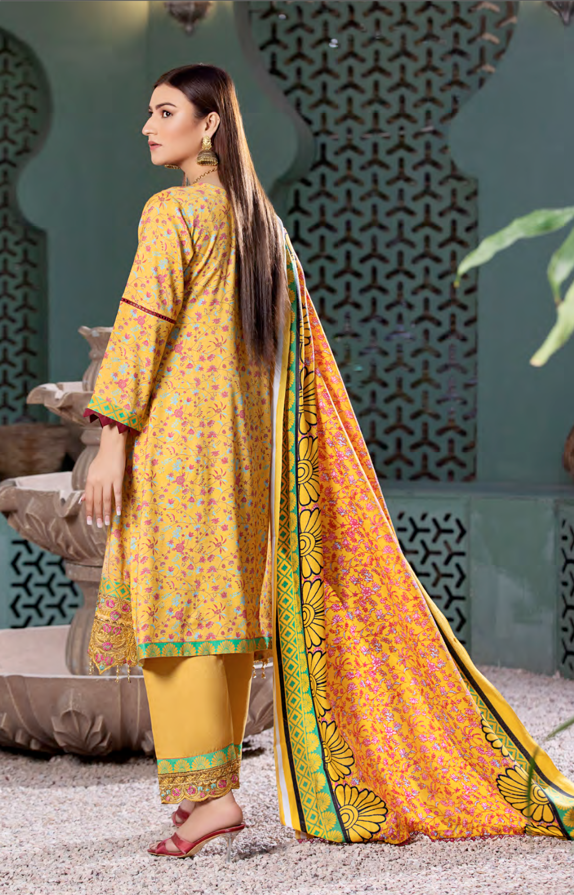 Mustard Yellow Munira Designer Dhanak Ladies Suit