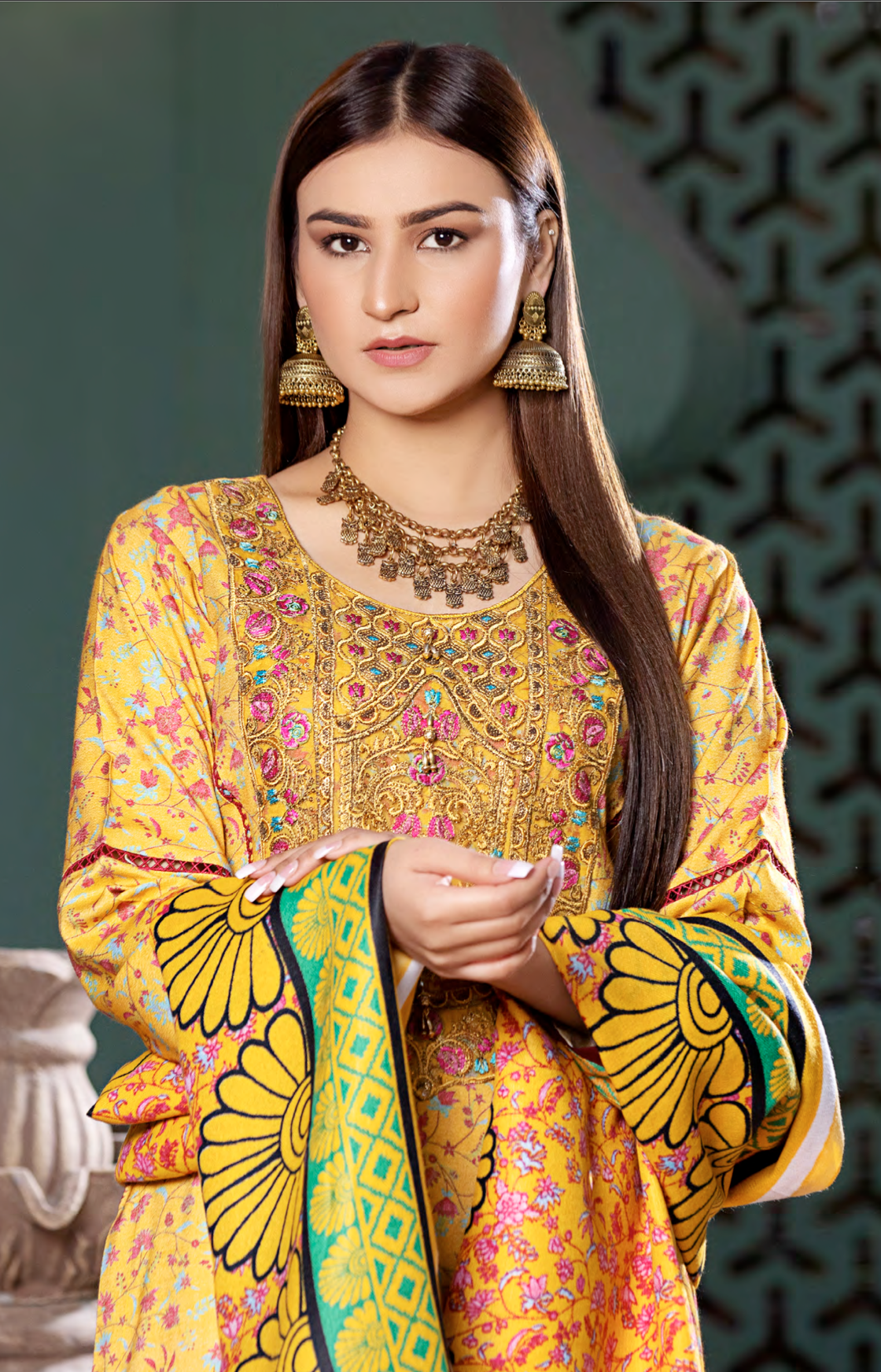 Mustard Yellow Munira Designer Dhanak Ladies Suit