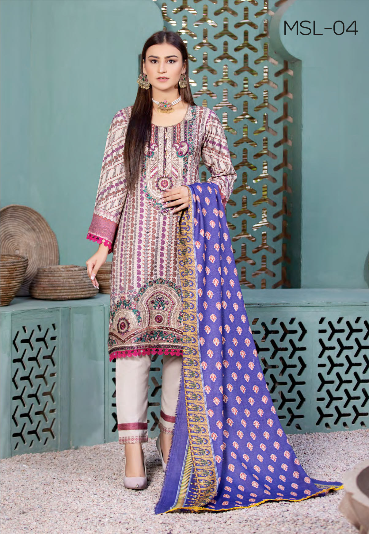 Beige Munira Designer Dhanak Ladies Suit