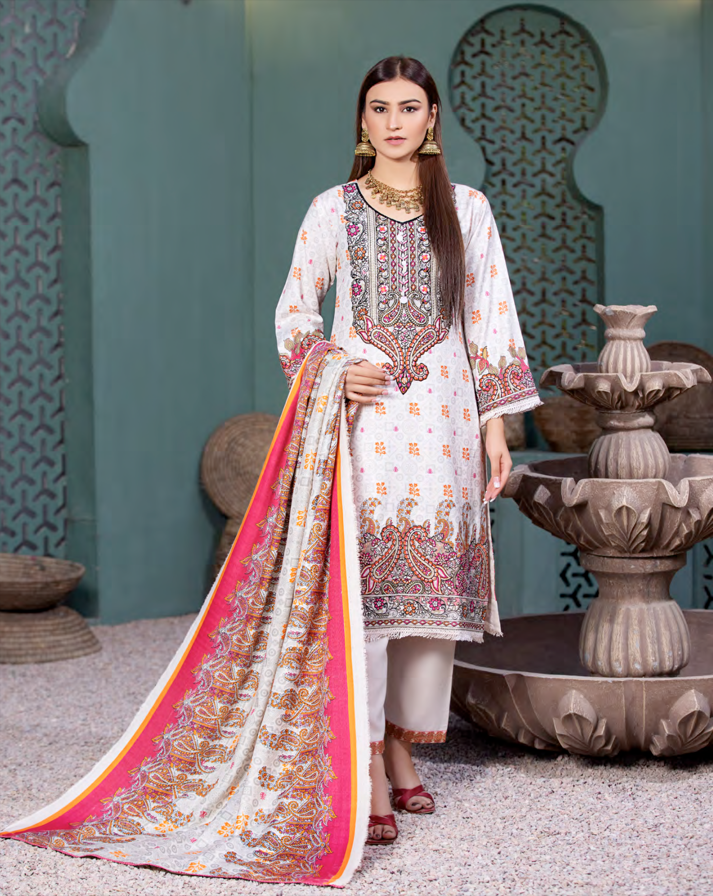 Off White Munira Designer Dhanak Ladies Suit