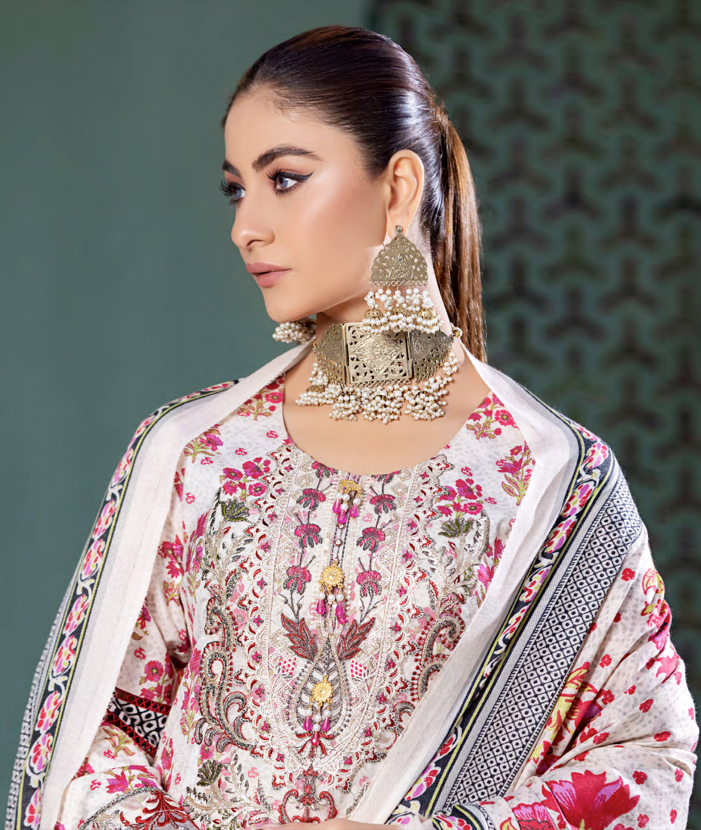 Off White and Pink Munira Designer Dhanak Ladies Suit