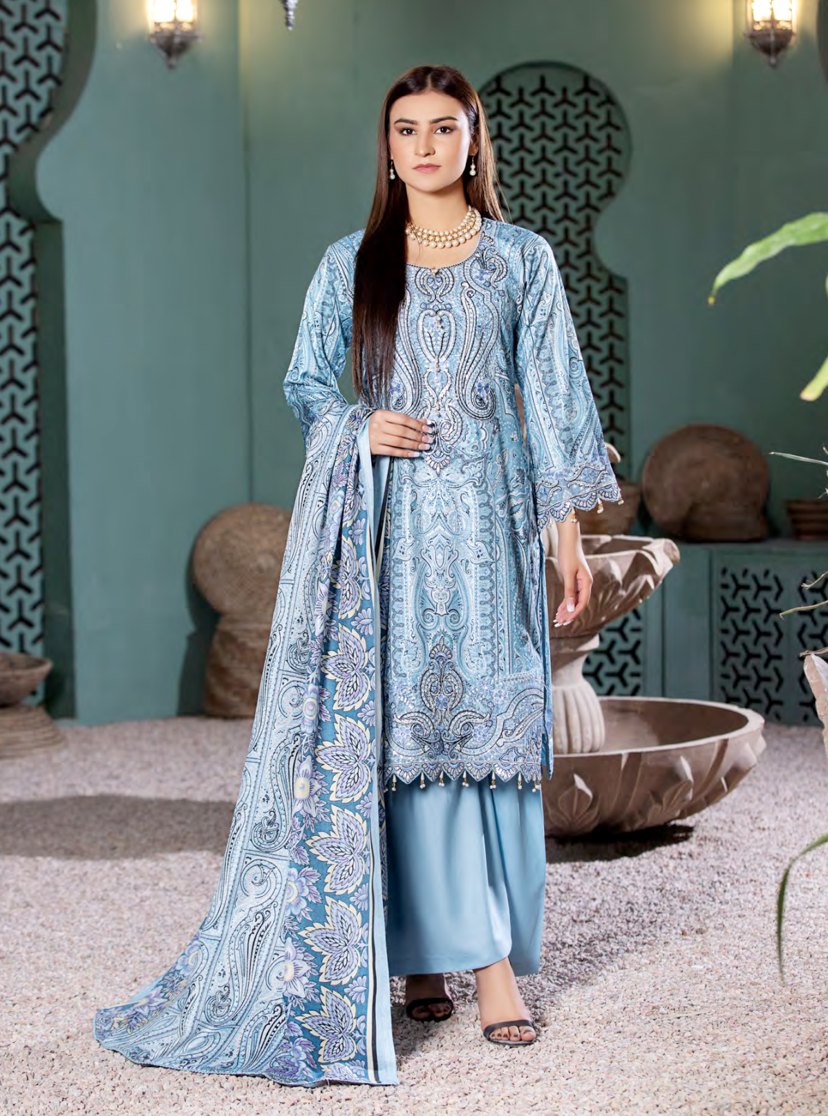 Blue Munira Designer Dhanak Ladies Suit