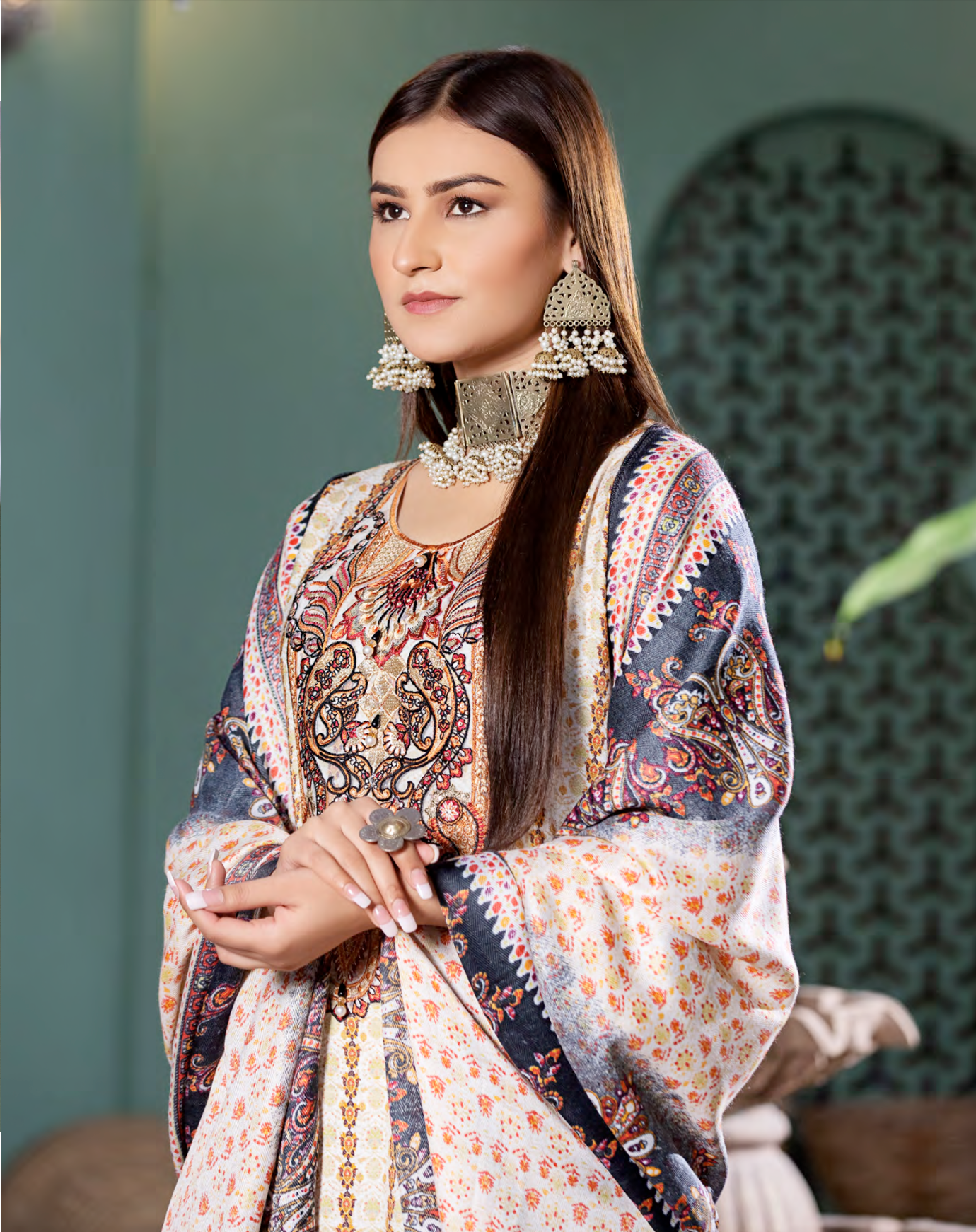 Cream Munira Designer Dhanak Ladies Suit