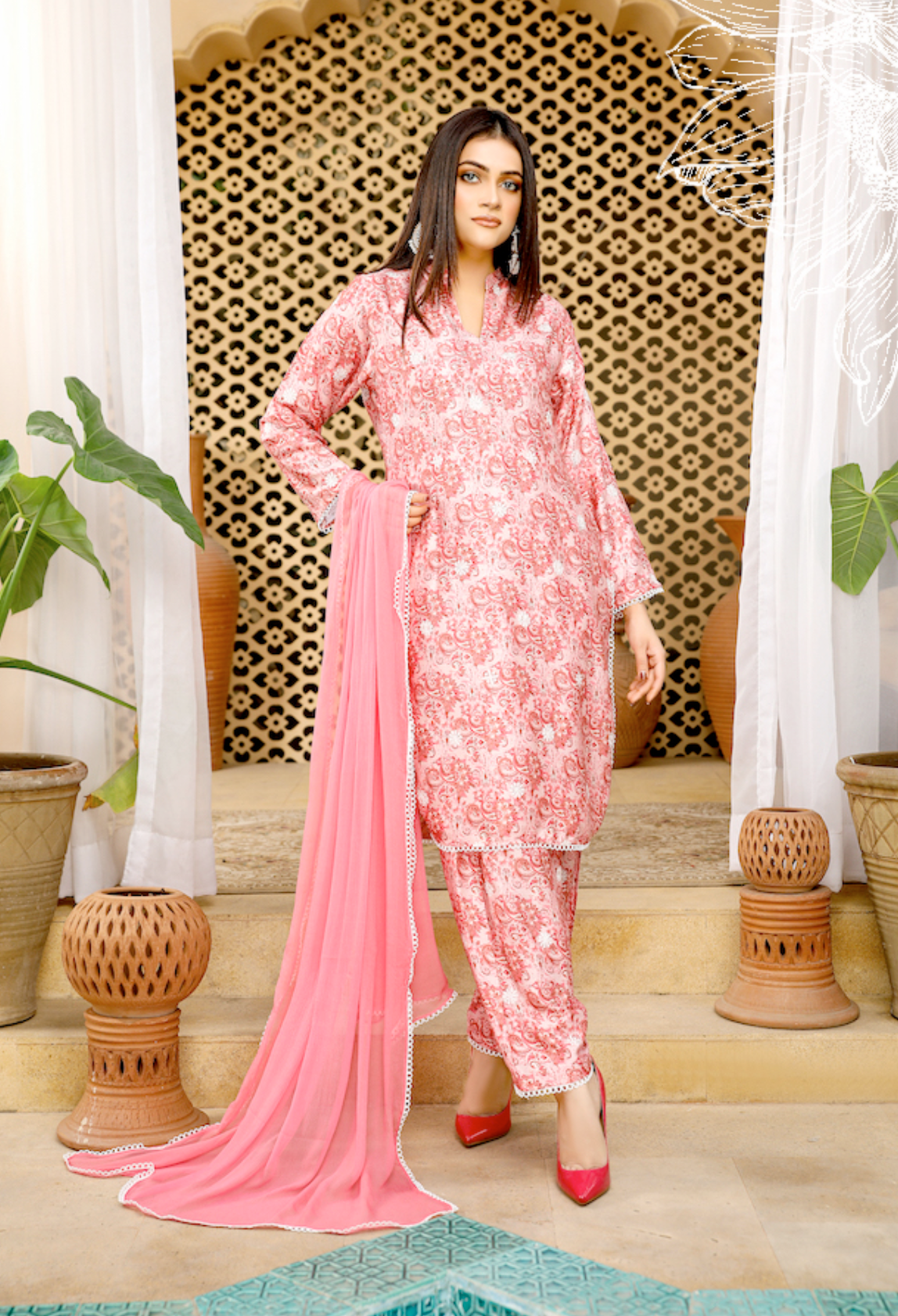 Pink Linen Ladies Suit