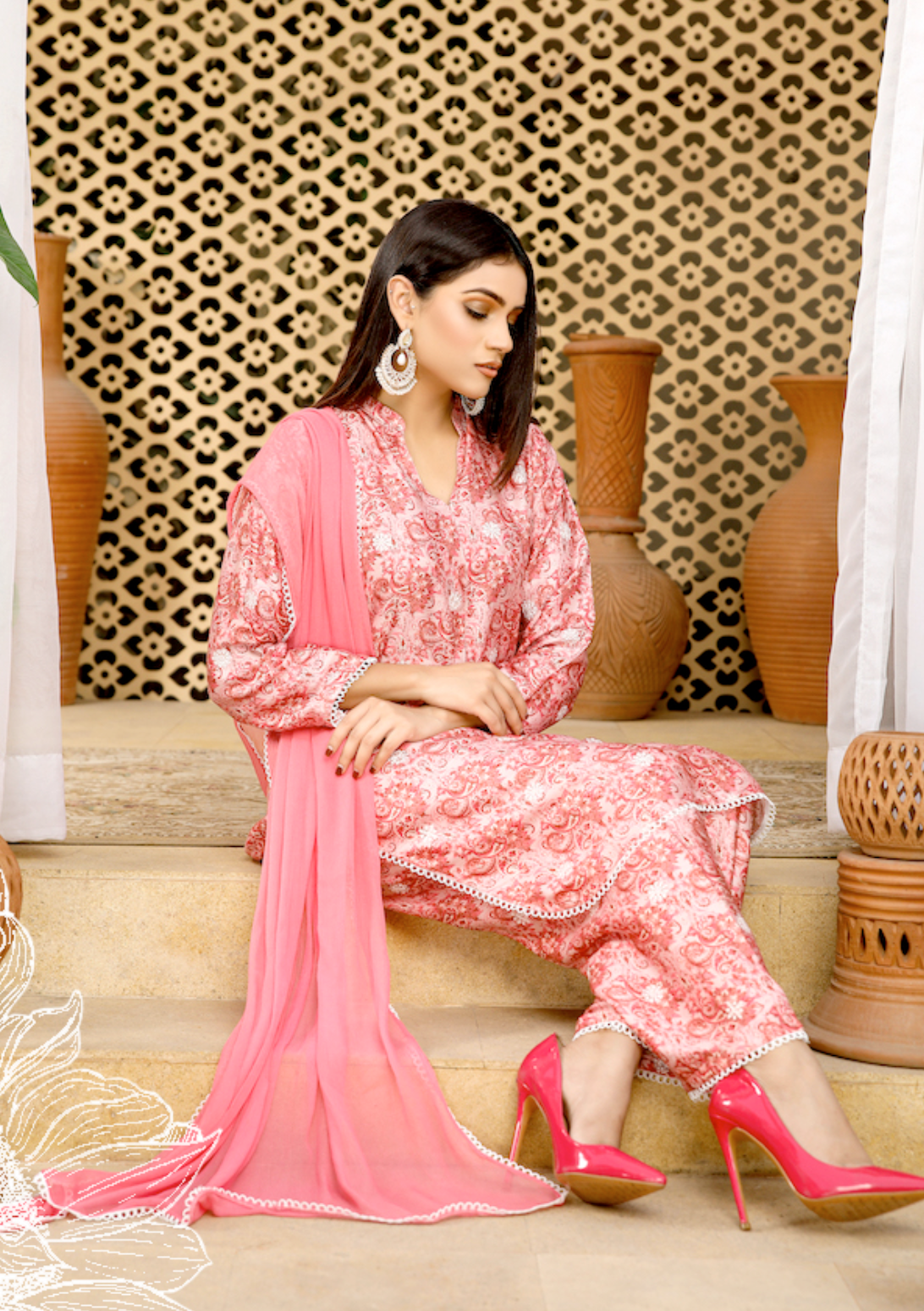 Pink Linen Ladies Suit