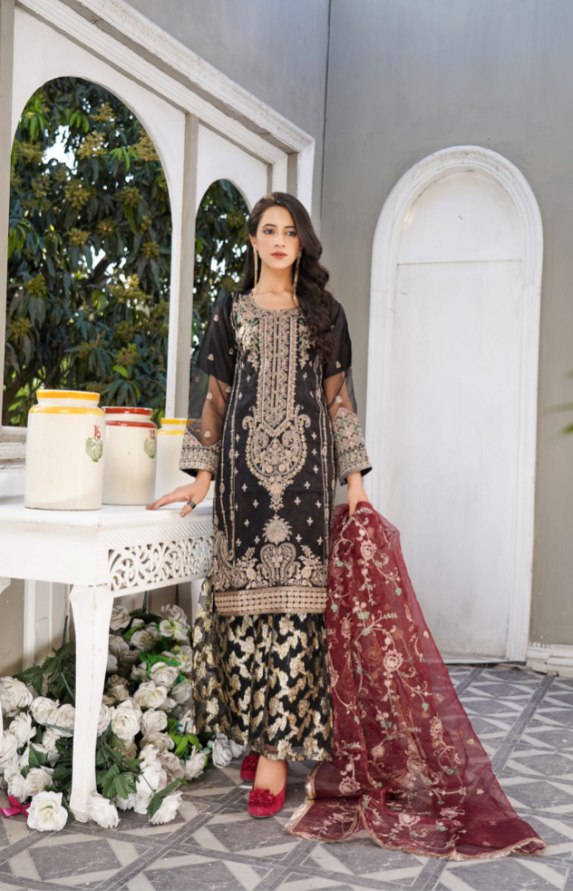 Black Soft Organza Gharara Ladies Suit