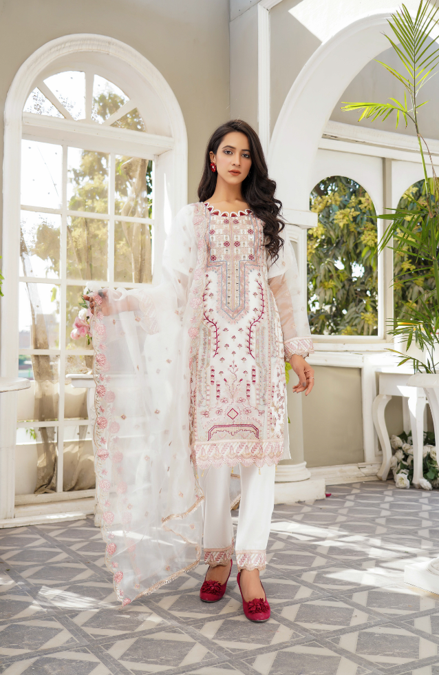 White Soft Organza Ladies Suit