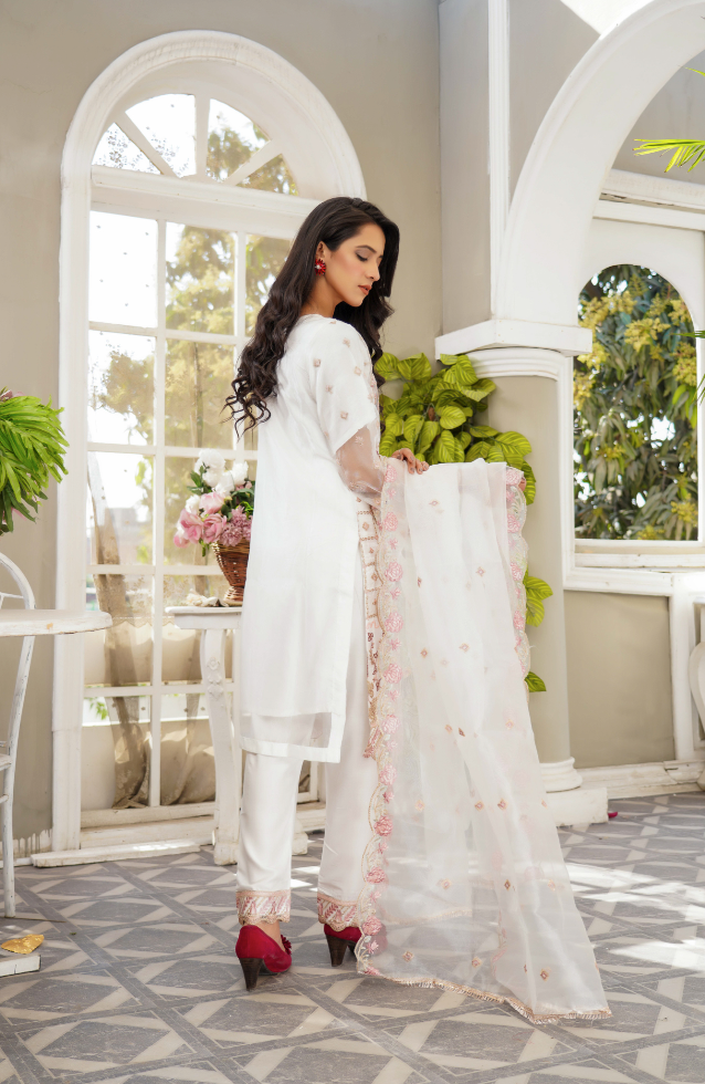 White Soft Organza Ladies Suit