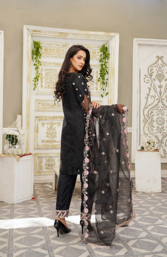 Black Soft Organza Ladies Suit
