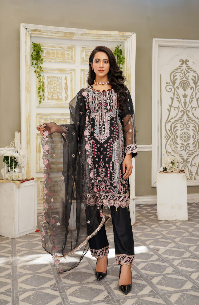 Black Soft Organza Ladies Suit