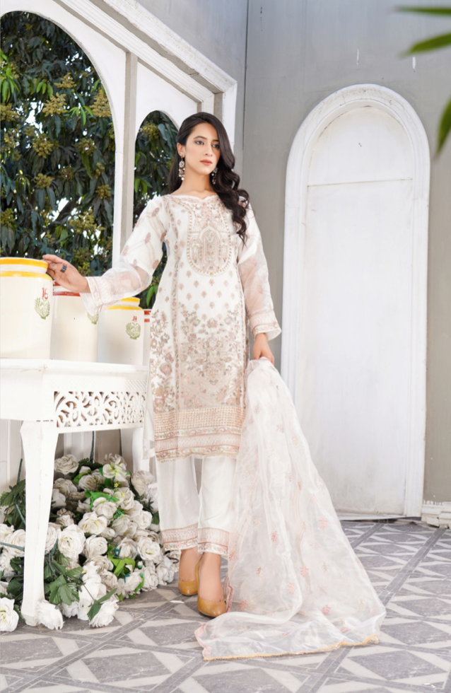White Soft Organza Ladies Suit